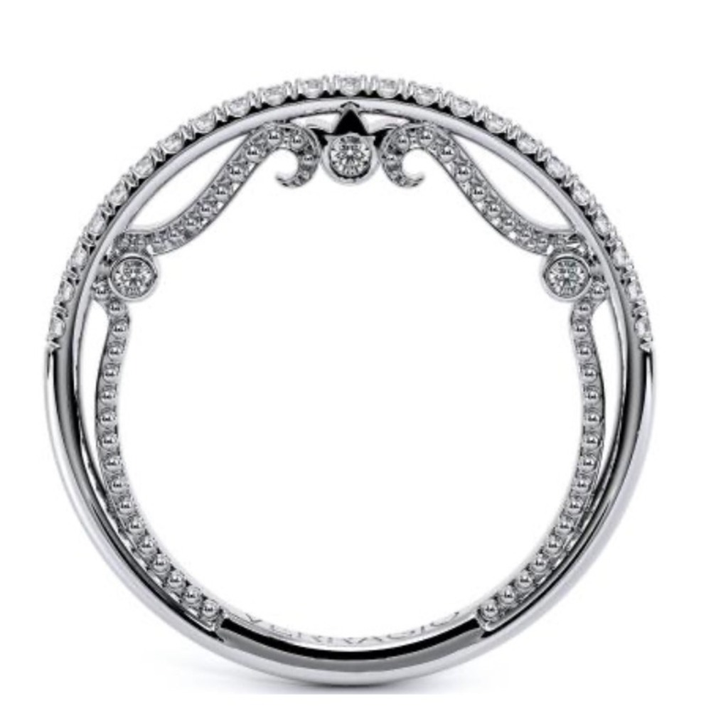 Verragio White Gold Diamond Wedding Band Contoured Milgrain Filigree Ring